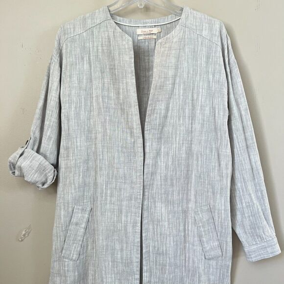F&F Linen Blend Open Front Oversized Tab Sleeve Grey Marled Cardigan Blazer SZ 6 - Picture 4 of 13